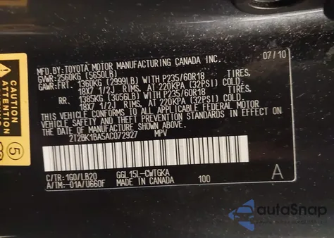 2010 Lexus Rx 350 из США, поврежденный, VIN 2T2BK1BA5AC072927